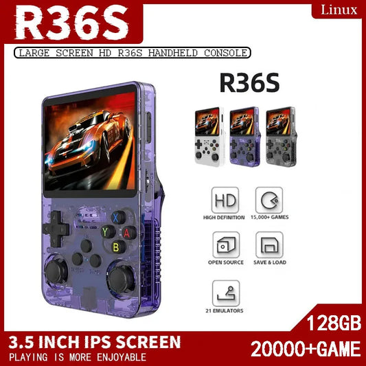 R36S Retro Handheld Video Game Console 3.5 Inch IPS Screen Portable Pocket 64GB Games