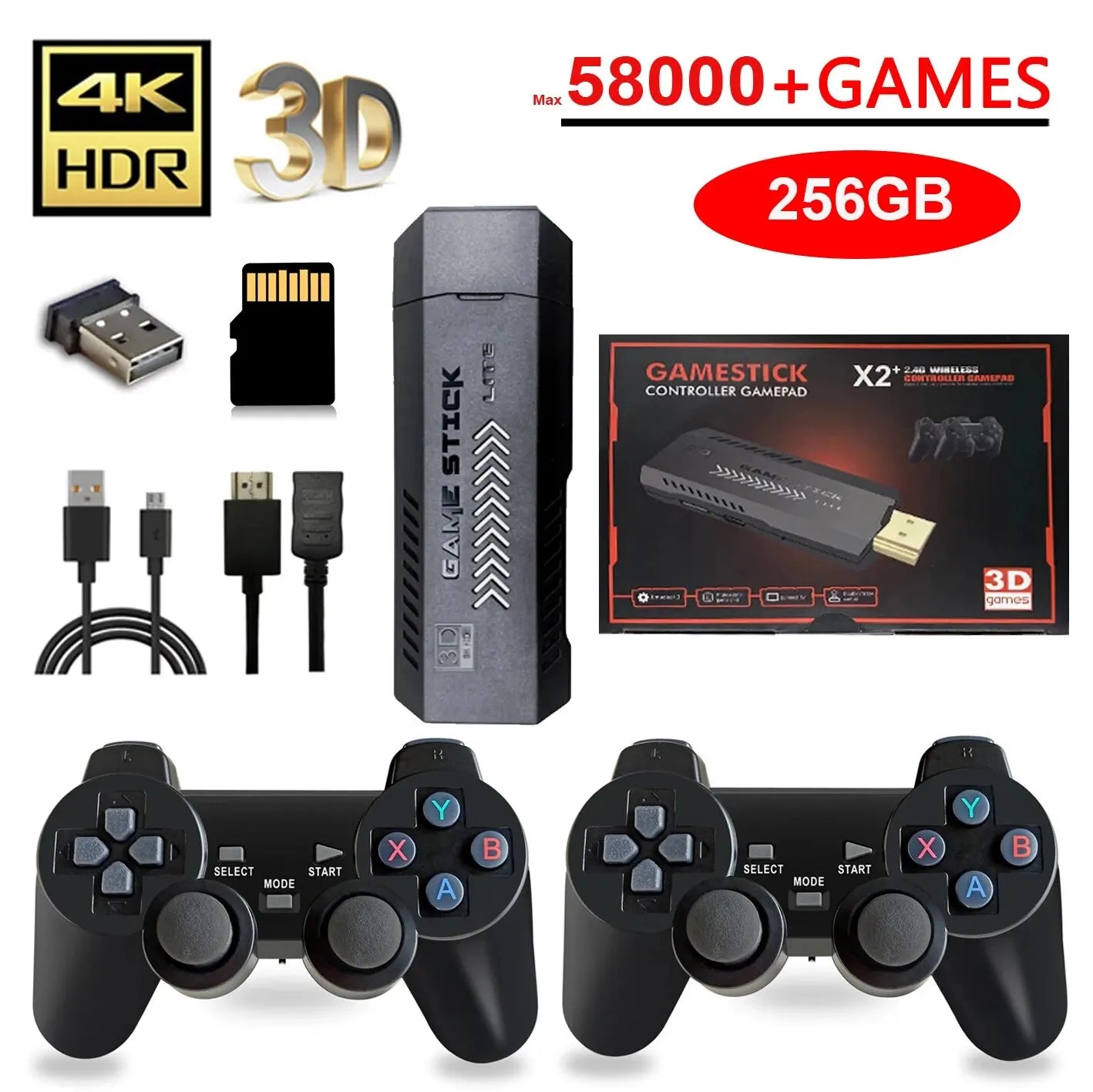 4K Game Stick 3D HD Retro Video Game Console Wireless Controller  For PS1/N64/DC